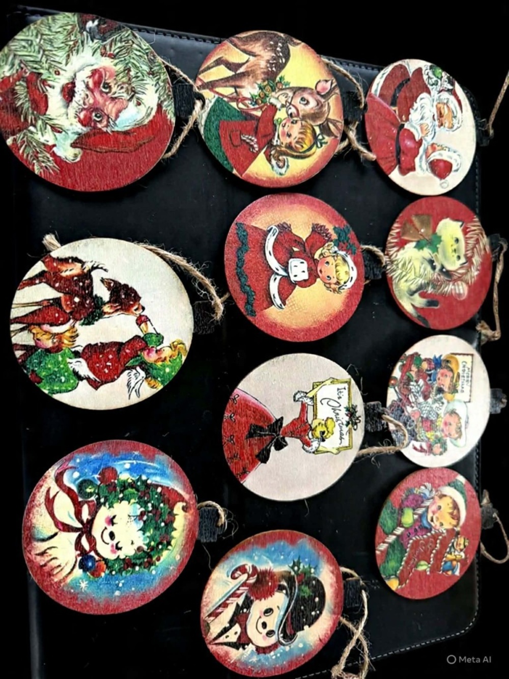 Vintage Christmas Wooden Ornament Set - Santa & Holiday Characters